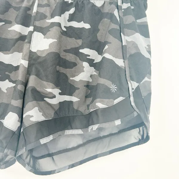 Athleta Womens Camo Printed‎ Mesh Racer Run Shorts Sporty Athletic Black Size M - Image 2