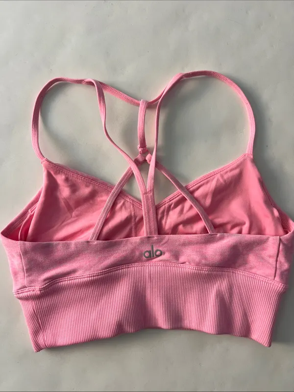 ALO YOGA Alosoft Lavish Sports Bra Macaron Pink Heather Size Small - Image 4