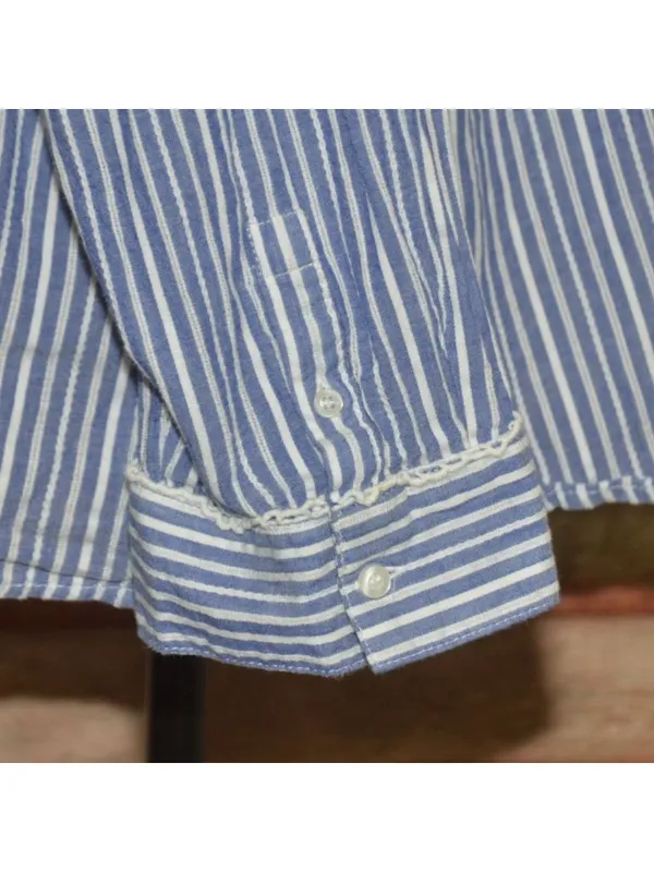 Retro Modcloth Blue Striped Lace Trim Long Sleeve Top Peter Pan Collar Size 4X - Image 6