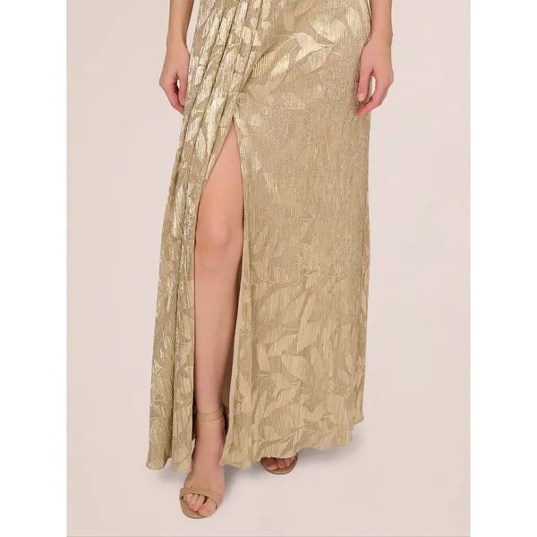NWT Adrianna Papell Foil Leaf Short Sleeve Gown Size 8 - Image 4