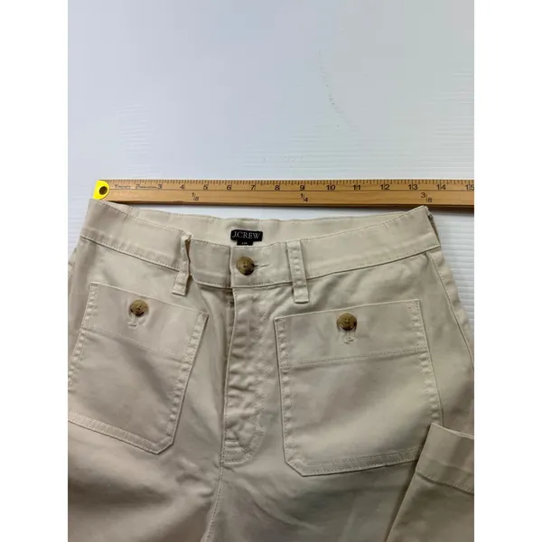J.Crew High Rise Wide Leg Utility Patch Pocket Pants Beige Cream 27P Petite - Image 3
