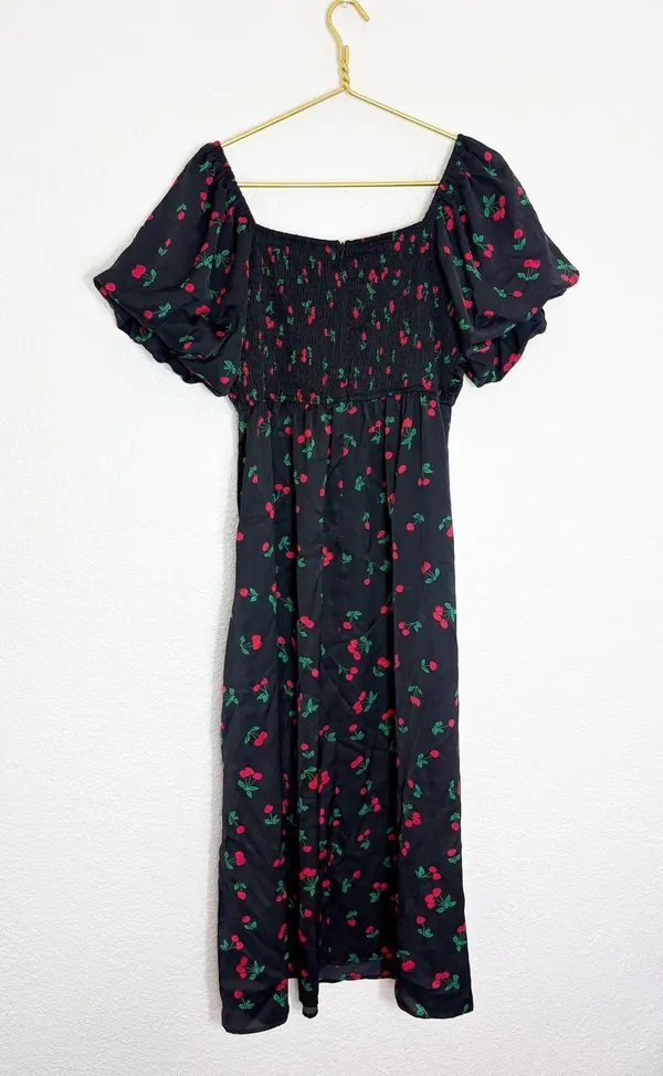 Petal & Pup Chlo Cherry Print Puff Sleeve Midi Dress Size Large Smocked Retro - Image 12