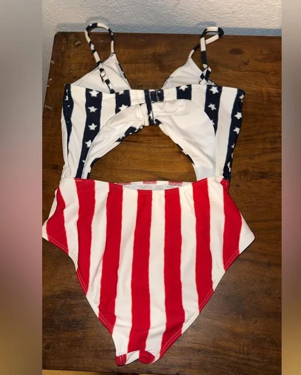 Hollister Red, White, and Blue One Piece Swimsuit - Image 2
