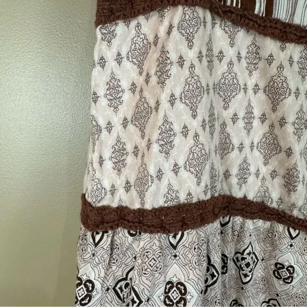 Vtg Central Falls Co Brown Crochet Trim Tiered Maxi Skirt Medium Peasant Prairie - Image 5