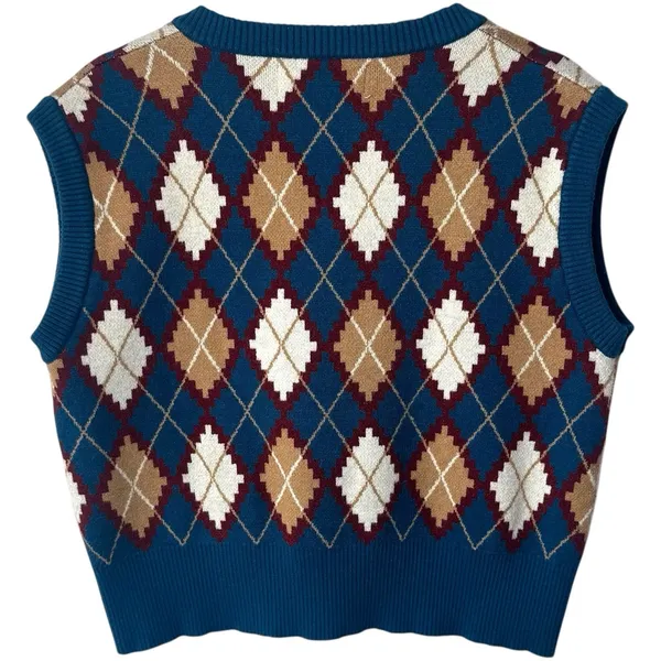 NWOT Cider Sweater Vest Blue Argyle Print‎ Academia Preppy Old Money S/M - Image 5