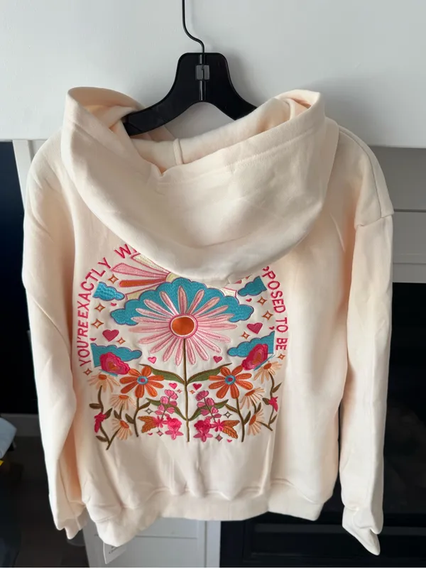 Y2K Floral You're Exactly Where You're Supposed To Be Letter Embroidered Hoodie - Image 6