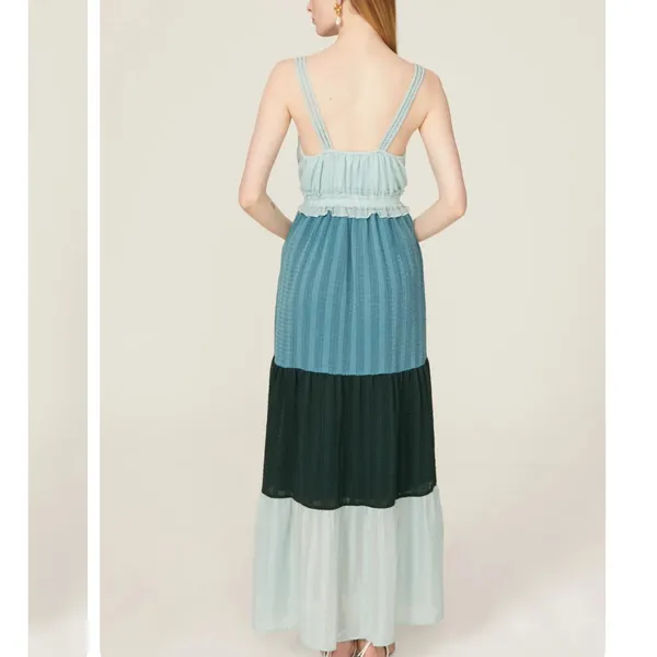 Slate & Willow Green Tiered Ruffle Maxi Dress MEDIUM Cottage Sundress Party $150 - Image 2