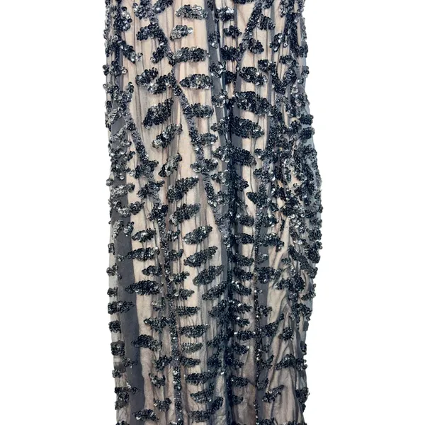 NWT Mandalay Black Silk Beaded Sequin Short Midi Evening Formal Dress Womens 4 - Image 10