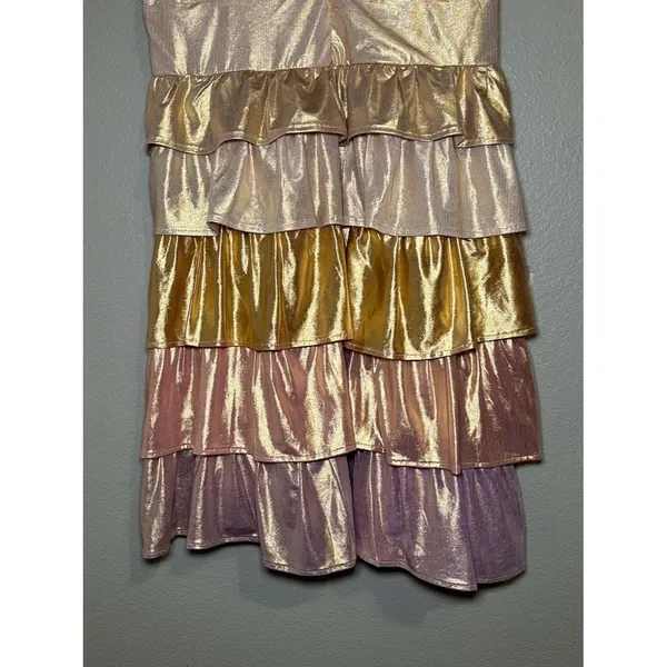 Storia Colorful Metallic Tiered Ruffle Party Mini Dress Women’s Size Large - Image 5