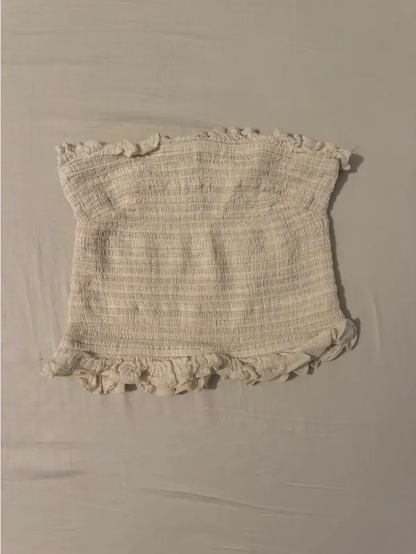 Urban Outfitters Smocked Cream Tube Top with Ruffle Detail - Image 2