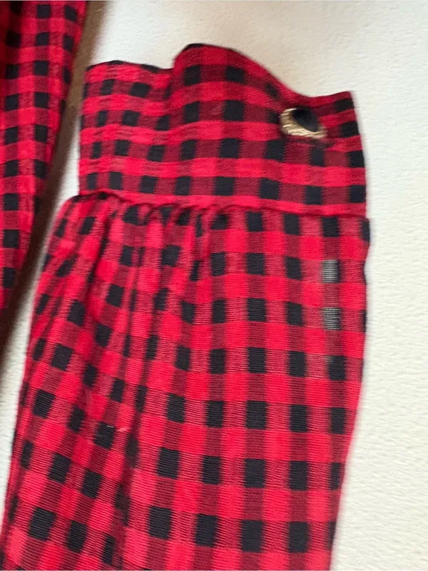 Vintage 90s Red Black Check Velvet Collar Maxi Dress Whimsigoth Grunge L - Image 5