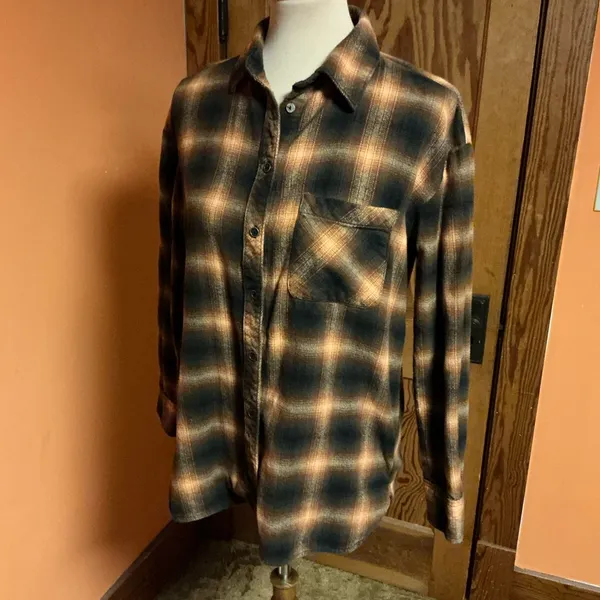 Gilded Intent Plaid Flannel Shirt XS Brown Black Button Down Buckle - Image 9