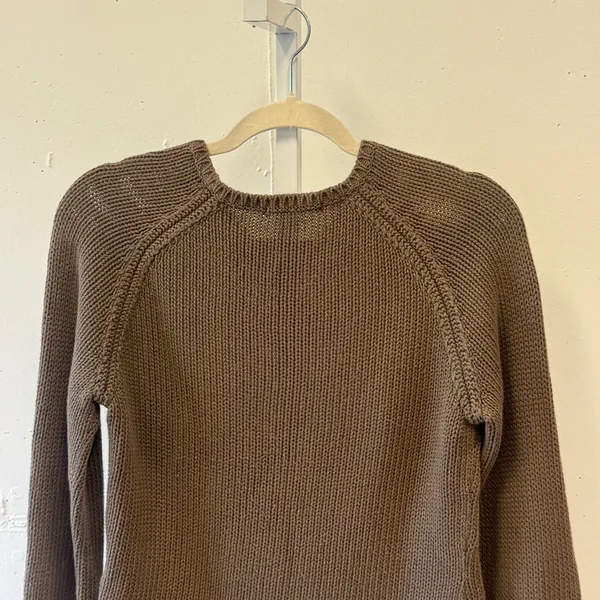 Y2K‎ DKNY Jeans Tan Brown Cotton Knit V-Neck Logo Sweater Women's Medium Raglan - Image 5