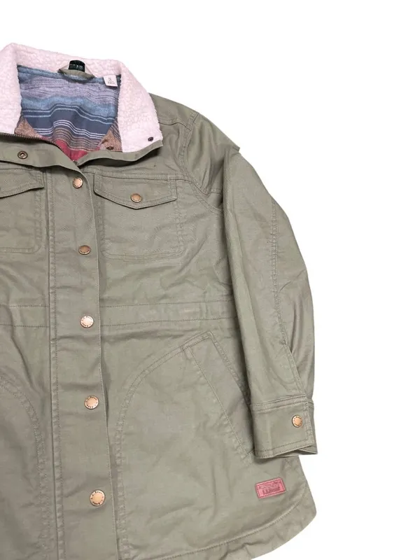 LL Bean wms olive green sherpa collar plaid lined field jacket sz M SKU 10-782 - Image 4
