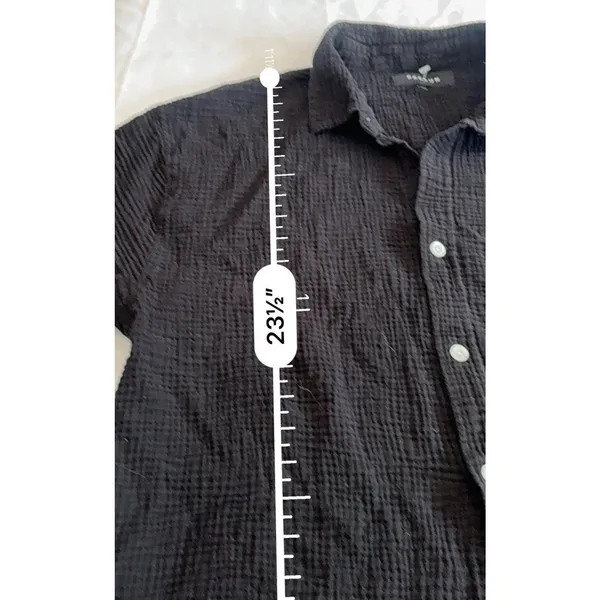 PacSun Women's Black Cropped Boxy Gauze Camp Shirt Large Button Up Resort - Image 7