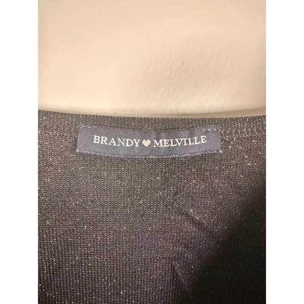 Brandy Melville Mini Dress Women One Size Black Sparkly Metallic Spaghetti Strap - Image 4
