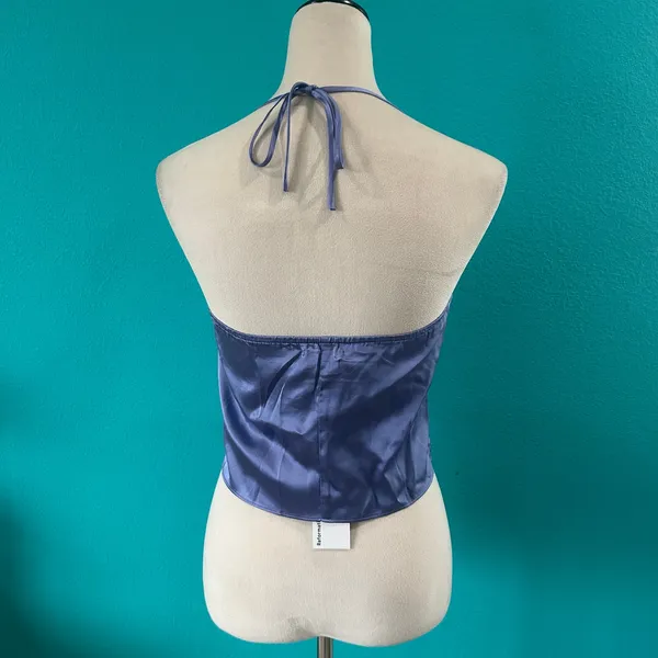 NWT Reformation Beba Silk Top Jacaranda Tie Neck Split Cropped Womens Size 0 - Image 6