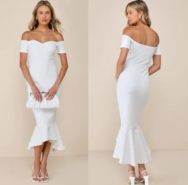 Lulus How Much I Care Ivory Off-the-Shoulder Dress Mermaid Wedding Party Large - Image 2
