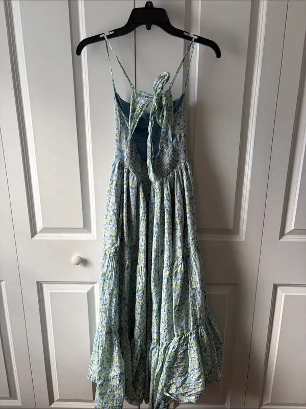 American Eagle Outfitters Blue Floral Tie-Back Maxi Dress Size XS Boho Cottage - Image 4