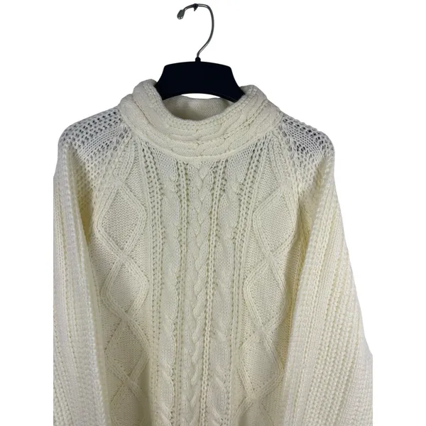 VTG 90s Carriage Court Cable Knit Sweater M Relaxed Fit Ivory Cream Mock Neck - Image 2