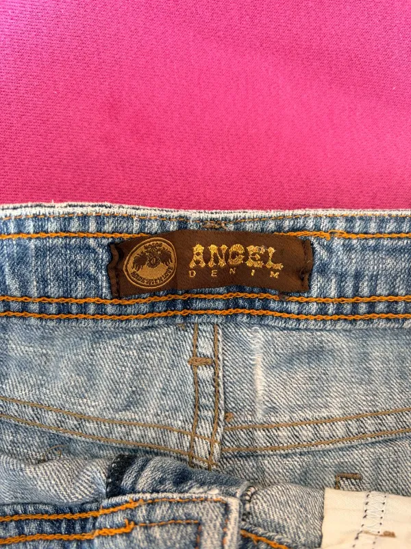 Angel Denim | Light Wash Studded Frayed Mini Skirt | L - Image 5