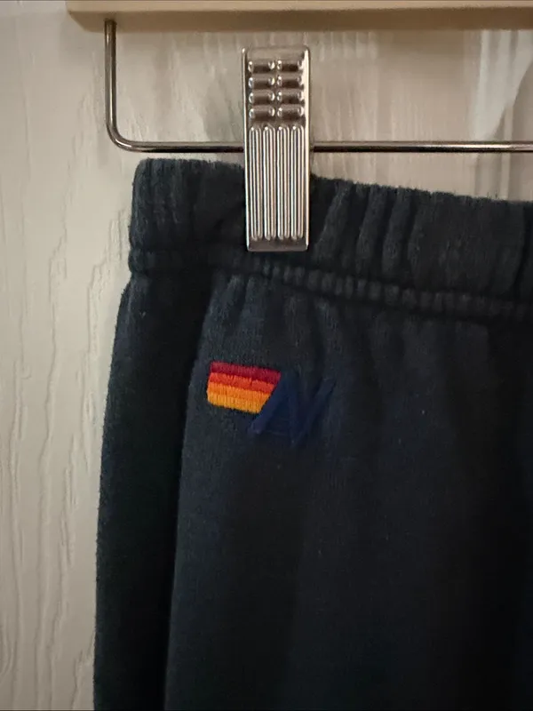 Aviator nation navy jogger Pants with Yellow & Red Side Stripes small - Image 2