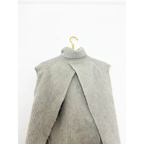 Zara Open Back Cozy Knit Vest Size Small Cream High Neck Chic Quiet Luxury - Image 11