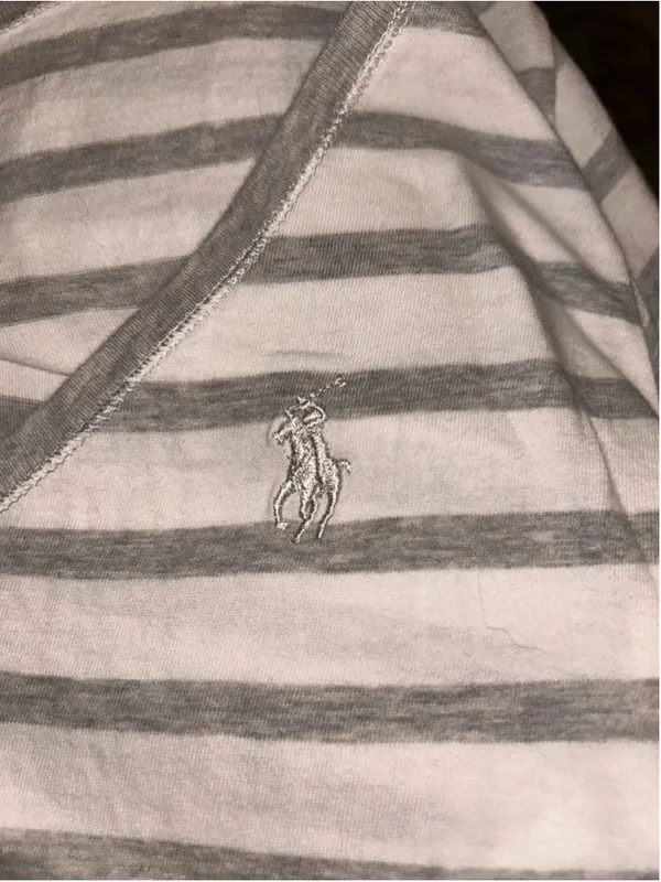 Women's Ralph Lauren Sport Striped Short Sleeve Tee, Size M, White/Grey - Image 3