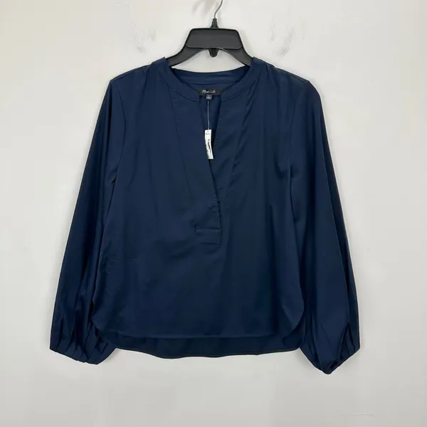 Madewell V Neck Long Sleeve Top Blouse Navy Stretch Cotton Small Minimalist NWT - Image 6
