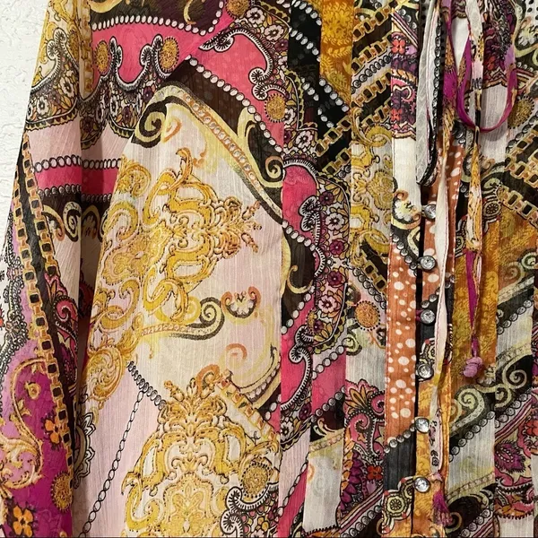 V Cristina Abstract Sheer Blouse Size Medium Multicolor​‎ Yellow - Image 8