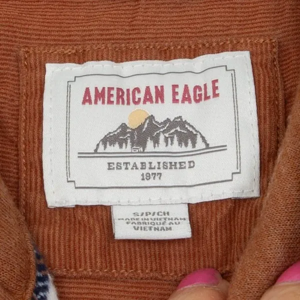 American Eagle Womens Plaid Boyfriend Style Flannel Shirt Size‎ S Brown Hoodie - Image 4