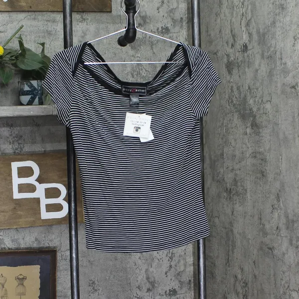 NWT Polly & Esther Striped Scoop-Neck Skimmer Knit T-Shirt Tee Black / White XL - Image 2