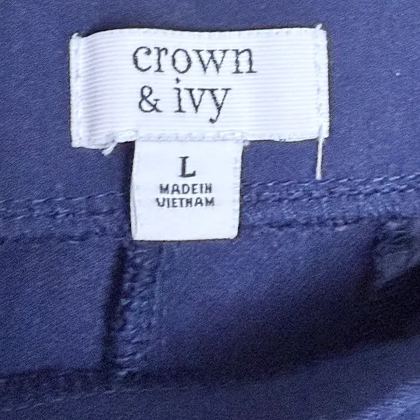 Crown & Ivy Pants Women Stretch Pull On Flare Workwear Trousers Size L Navy - Image 4