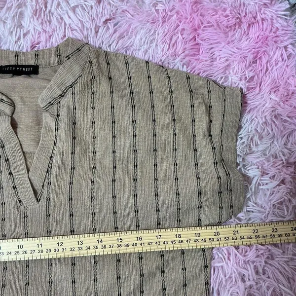 Fifty Street‎ Striped V Neck Blouse Boho Chic Button Back Top Casual Relaxed Fit - Image 5