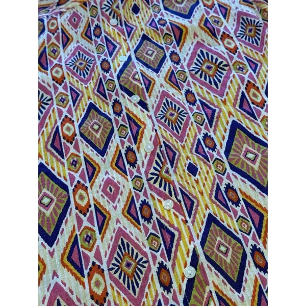 Chicos‎ Womens Size 0 Linen No Iron Button Up Shirt 3/4 Sleeve Aztec Colorful - Image 13