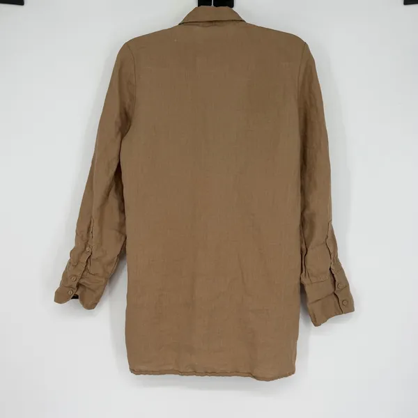 Victorian Prairie‎ 100% Linen Blouse M Brown Pleated Pintuck Button Romantic - Image 2