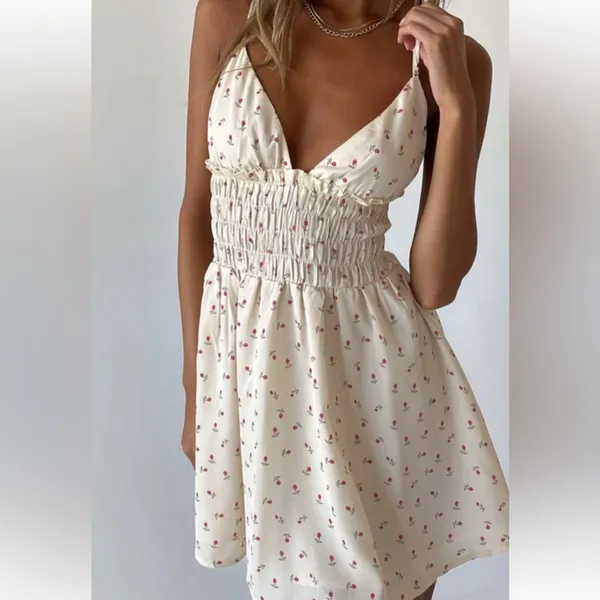 PRINCESS POLLY‎ ROZA MINI DRESS BEIGE Size 2 - Image 4