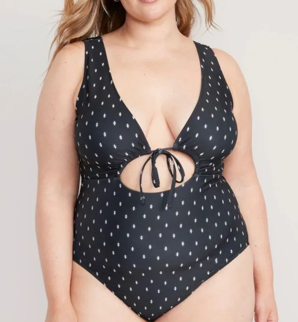 Old Navy One Piece Swimsuit Women 2x Black With Details Cutout Tie One Piece - Image 11