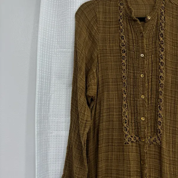 Free People One Top Womens Size XS Aubin Maxi Button Down Tabacco Brown Boho - Image 3