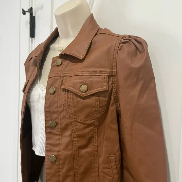 NWT Driftwood Gigi Puff Sleeve Faux Leather Jacket Small Brown Moto Fall Chic - Image 6