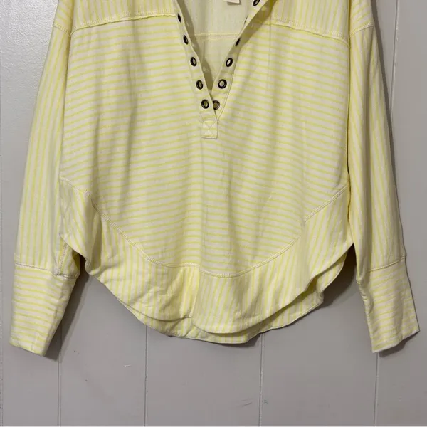 Pilcro Anthropologie Oversized Striped Henley Top Yellow White NWT Size L - Image 7