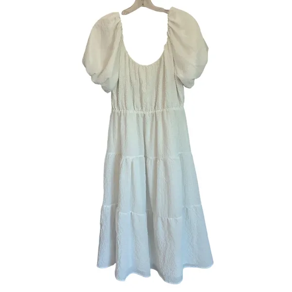ASTR The‎ Label White Textured Puff Sleeve Tiered Midi Dress ADR100877 Womens XS - Image 10