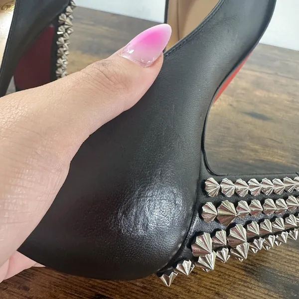 Christian Louboutin Donna 85 Black Leather Silver Spike Block Heel Pumps 35.5 - Image 15