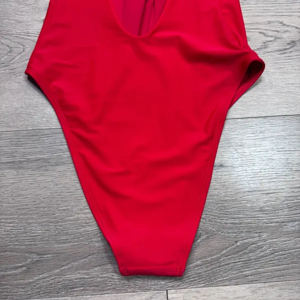 Aerie Womens Red Lace Up‎ Plunging Halter One Piece Swimsuit Size Medium M - Image 5