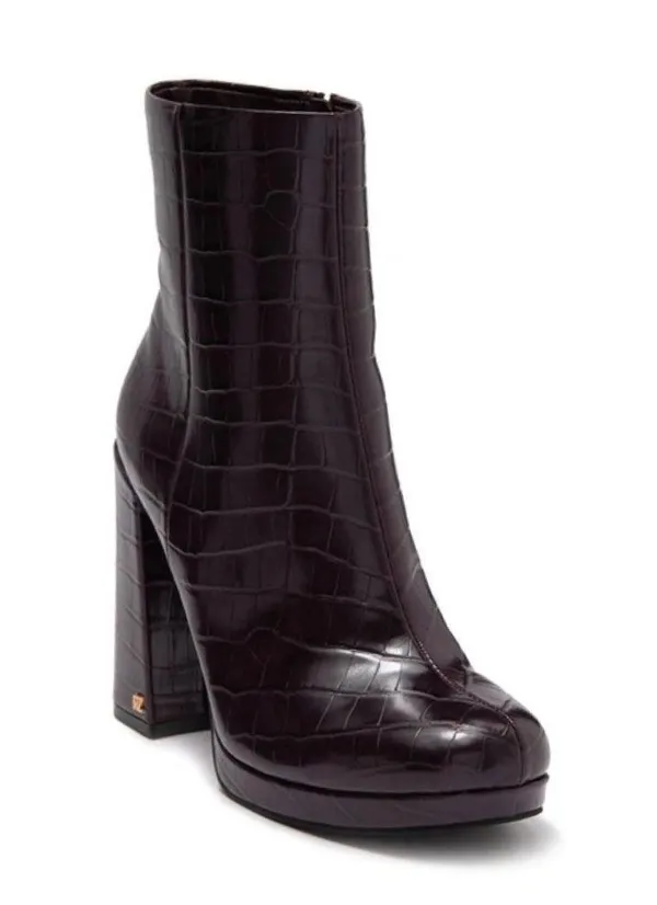 NEW RACHEL ZOE Maya Platform Bootie Crocodile Embossed In Deep Mahagony - Image 2