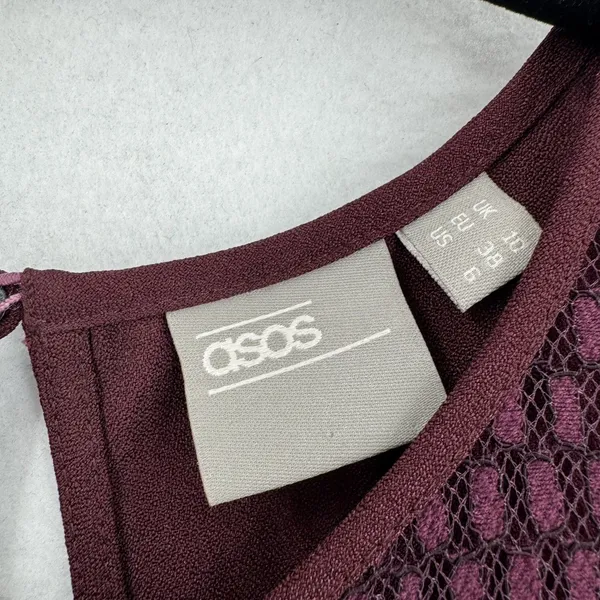 ASOS Burgundy Lace Jumpsuit Women US 6 Crochet Mesh Bodice Tapered Leg Formal - Image 9