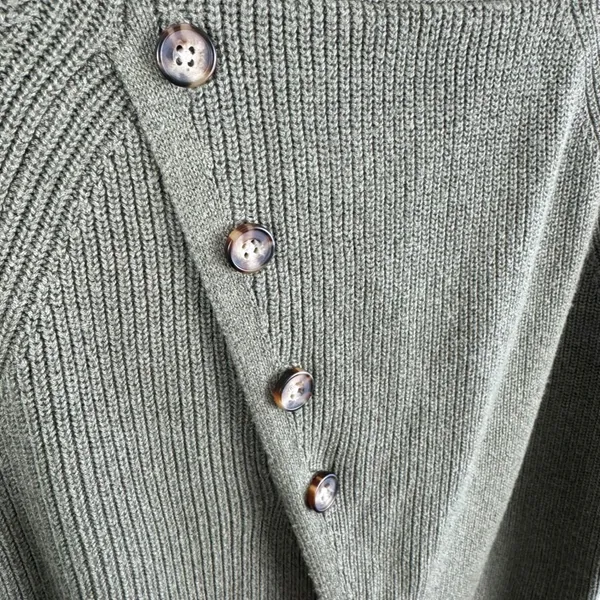 Abercrombie Fitch Women Green Ribbed Knit Button Detail Long Sleeve Sweater‎ M - Image 3