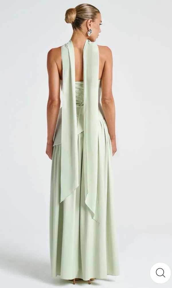 Green Asymmetrical Waist with Neck Scarf - Image 2