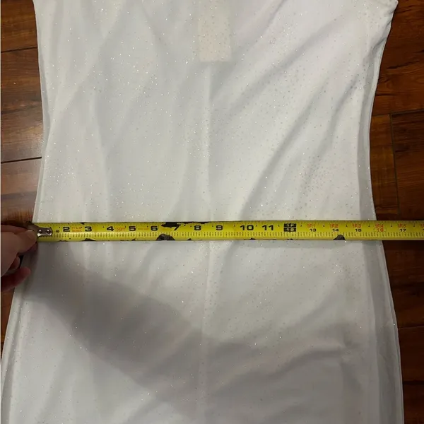 DEADSTOCK y2k white maxi cowl neck sequin dress sheet truffle sleeve glam size 8 - Image 15