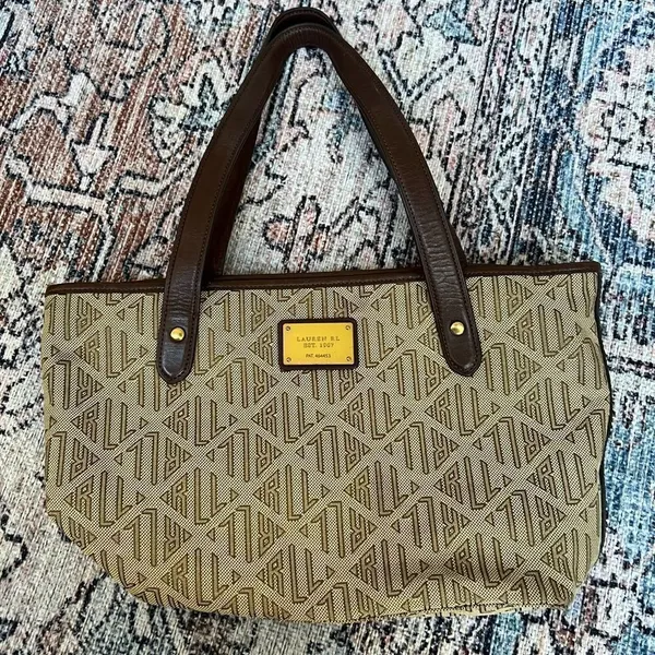 Ralph Lauren Vintage Signature Khaki Brown Medium Satchel Tote Handbag - Image 3